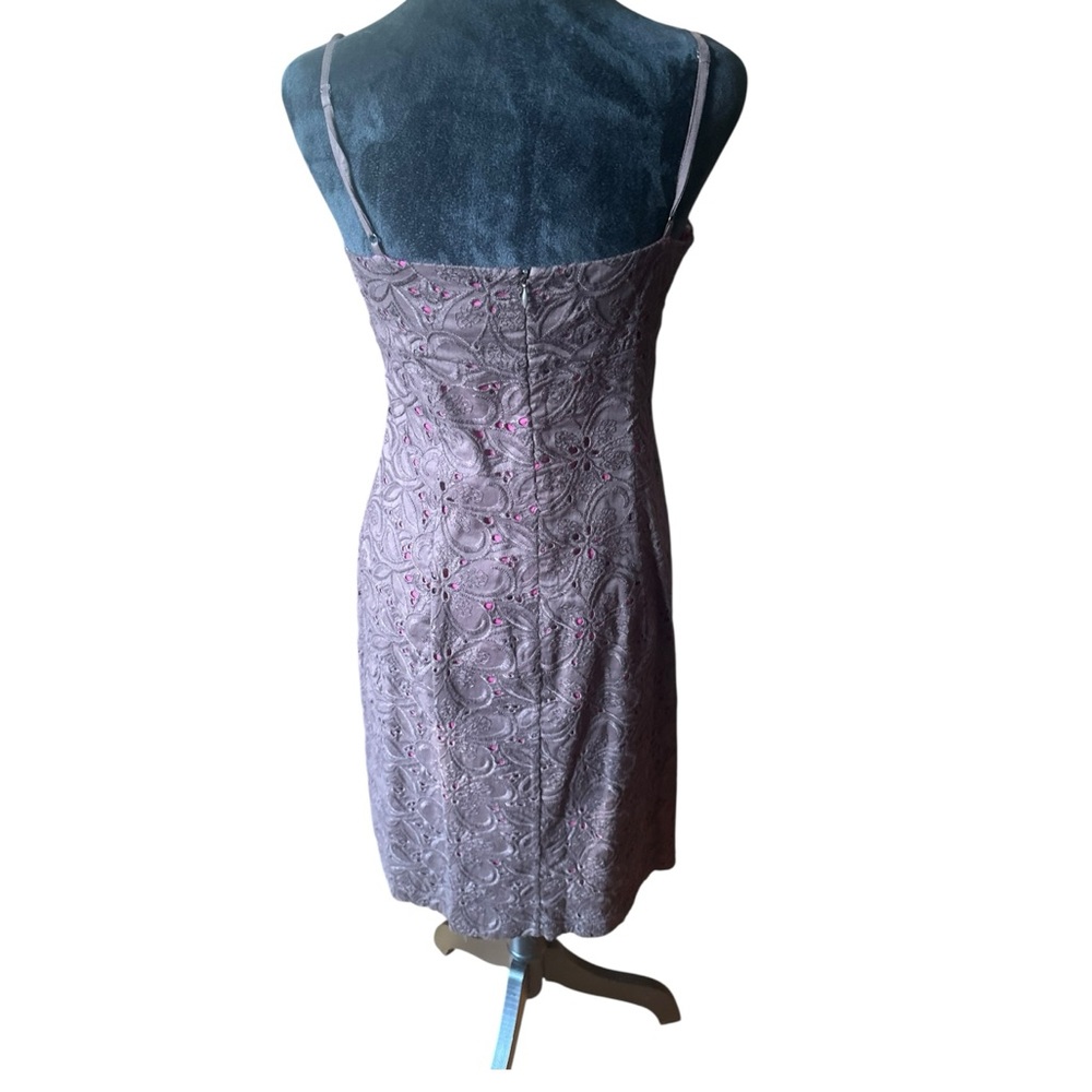 Ann Taylor Women’s 4 Brown Eyelet Lace Sundress – Pink Lining, Spaghetti Straps - Picture 2 of 13